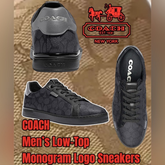 COACH low-top coated canvas leather sneakers black, Size 12 - Picture 1 of 15